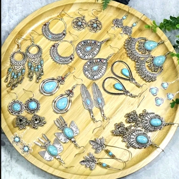 Bohemian Earrings Western Dangle Blue Silver Boho Cowgirl Earrings Rodeo Jewelry - Picture 16 of 16